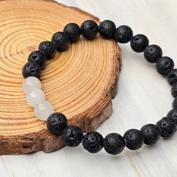 Snow Quartz & White Jade Lava Bracelets ✦ Grounding Crystal Duo ✦ Handmade NWT - Picture 2 of 8